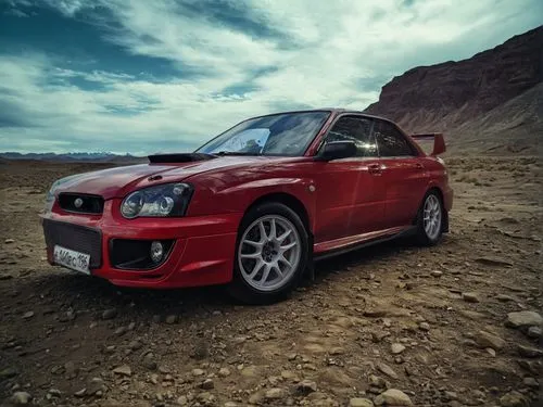 alien landscape
,a red sports car parked in front of the mountain,ralliart,ralliers,hemis,rallye,gobi,desert run