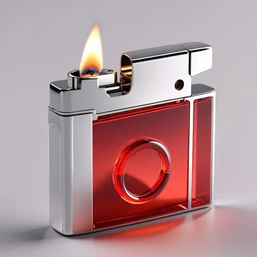 a lighter with a red circle display in the middle, 3d rendering, 3d item, personal lighter, elegant design,petrol lighter,zippo,cigarette lighter,pocket lighter,lighter,cinema 4d,kicklighter,briquet,f