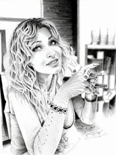 woman at cafe,barmaid,barista,woman drinking coffee,waitress,bartender,black and white photo,charcoal drawing,photo painting,coffee tea drawing,photo art,italian painter,pencil drawings,pencil drawing