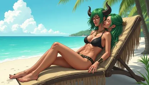 tiki,gumi,ranka,beach background,mion,lum,sonika,yuuka,leblanc,palla,sanae,eldena,maroma,midori,brandish,background ivy,angra,neith,beach scenery,summer background