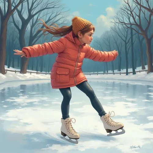 ice skating,ice skate,figure skater,little girl running,snow drawing,skating