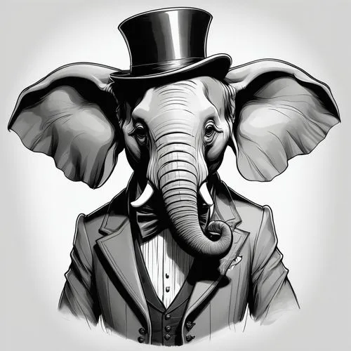 circus elephant,elephant line art,elephant,pachyderm,elephantine,cartoon elephants,circus animal,ringmaster,conductor,blue elephant,elephant kid,top hat,republican,mandala elephant,asian elephant,elephant's child,stacked elephant,white-collar worker,steam icon,plaid elephant,Illustration,Black and White,Black and White 08