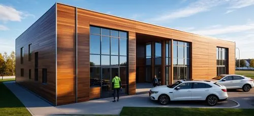  Modern
children's sports and recreation center, featuring an elegant design with a combination of horizontal light and wooden panels in the form of siding.
combination of horizontal light and wood pa