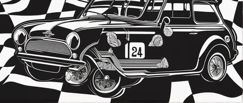 david bates,automobile racer,black and white pattern,checkered flag,morris eight,touring car,retro 1950's clip art,vintage cars,cinquecento,illustration of a car,checker marathon,chequered,car drawing,checker flags,autocross,auto union,automotive decal,morris minor,classic cars,auto racing,Illustration,Black and White,Black and White 19