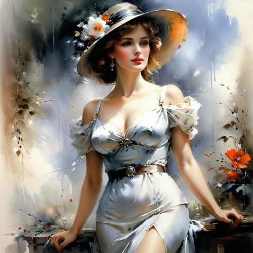 vintage woman,domergue,heighton,art deco woman,whitmore,leyendecker,vintage women,vanderhorst,viveros,vintage girl,retro pin up girl,white lady,watercolor pin up,horst,countrywomen,victorian lady,milliner,edwardian,vintage female portrait,vintage fashion,Conceptual Art,Oil color,Oil Color 03