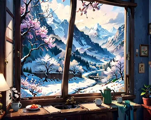 winter window,snow scene,winter background,winter dream,christmas room,winter morning,christmas scene,bedroom window,winter landscape,christmas snowy background,fragrant snow sea,the little girl's room,christmas landscape,snow on window,snow landscape,winter house,winter magic,snowy still-life,winter light,christmas window,Anime,Anime,Realistic