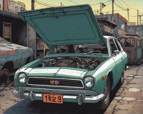 In a dystopian world, describe a car breakdown that leads the protagonist to discover a hidden secret.,datsun 510,datsun truck,type w108,austin 1800,trabant,lotus cortina,type w110,honda s600,gaz-21,t