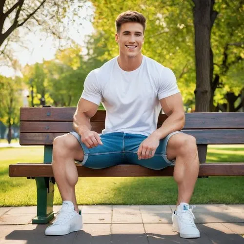 man on a bench,park bench,outdoor bench,bench,male model,stone bench,red bench,benches,calves,danila bagrov,garden bench,basic pump,wooden bench,men sitting,seated,bench chair,cross legged,squat position,cross-legged,sitting on a chair,Art,Artistic Painting,Artistic Painting 46