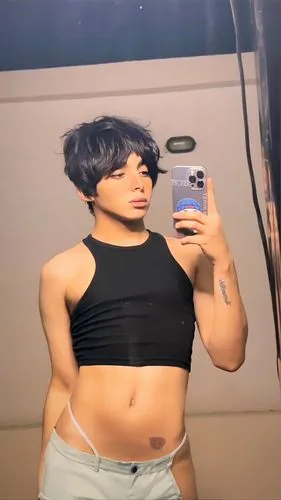 background,abs,crop top,outside mirror,bob cut,waist,stomach,navel,thick,makeup mirror,hips,ab,yt,mirror,fat,body camera,tube top,see thru,ebony,edit,in the mirror