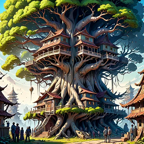 tree house,dragon tree,the japanese tree,treehouse,tree house hotel,tree of life,bodhi tree,silk tree,magic tree,fig tree,flourishing tree,tree mushroom,bonsai,rosewood tree,asian architecture,hanging temple,colorful tree of life,sacred fig,celtic tree,bonsai tree,Anime,Anime,General