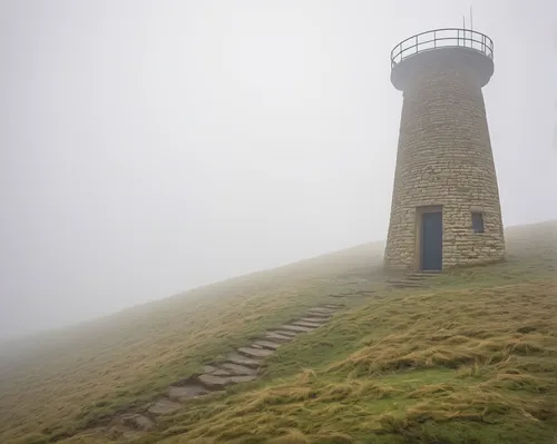 daymark,high fog,foggy landscape,foggy mountain,veil fog,south stack,ground fog,point lighthouse torch,light station,dense fog,fog banks,fairy chimney,beachy head,north cape,galley head,witches hat,early fog,fog up,observation tower,beacon,Illustration,Retro,Retro 23