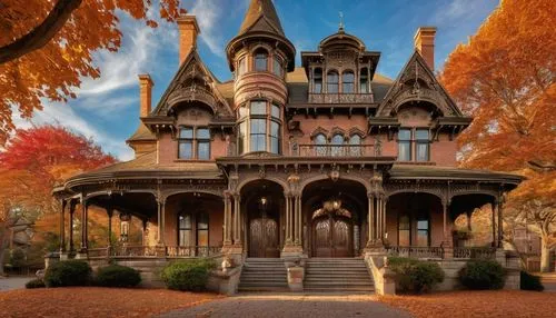 victorian house,victorian,old victorian,victorian style,fairy tale castle,fairytale castle,victorians,witch's house,victoriana,brownstones,two story house,beautiful home,dreamhouse,the haunted house,halloweentown,woodburn,beautiful buildings,fall landscape,country house,house silhouette,Illustration,Realistic Fantasy,Realistic Fantasy 02