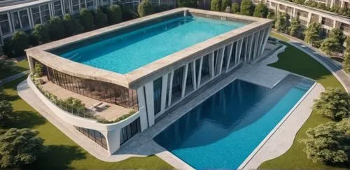 remove pool ,an aerial view of a large pool in the middle of some buildings,zhengzhou,infinity swimming pool,mahdavi,damac,xuzhou,cangzhou