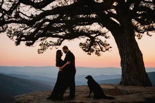 Ravens roost overlook sunset engagement session,vintage couple silhouette,pre-wedding photo shoot,wedding photo,loving couple sunrise,women silhouettes,shepherd romance,couple silhouette,malinois and 