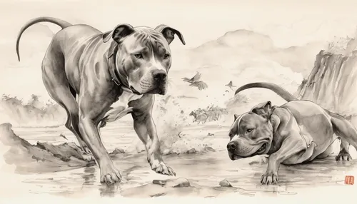 bull and terrier,american staffordshire terrier,staffordshire bull terrier,two dogs,american pit bull terrier,dog illustration,perro de presa canario,amstaff,british bulldogs,white staffordshire bull terrier,blue staffordshire bull terrier,two running dogs,dog drawing,hunting dogs,boerboel,fila brasileiro,chinese imperial dog,thai ridgeback,teddy roosevelt terrier,ancient dog breeds,Illustration,Paper based,Paper Based 30