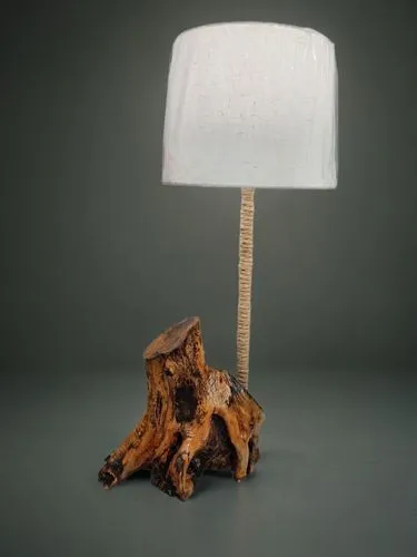 a tree trunk with a lamp on top,table lamp,desk lamp,energy-saving lamp,master lamp,bedside lamp,lamp