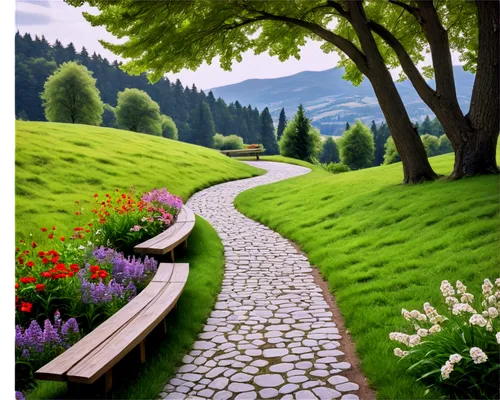 pathway,landscape background,wooden path,forest path,hiking path,home landscape,green landscape,nature landscape,meadow landscape,alpine landscape,nature background,nature garden,landscape nature,salt meadow landscape,walking in a spring,walk in a park,garden bench,landscaped,springtime background,tree lined path,Art,Classical Oil Painting,Classical Oil Painting 04