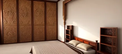 japanese-style room,wooden door,armoire,room door,patterned wood decoration,headboards,wooden wall,paneling,hinged doors,wallcoverings,wooden shutters,inglenook,tatami,bedchamber,wall panel,chambre,in