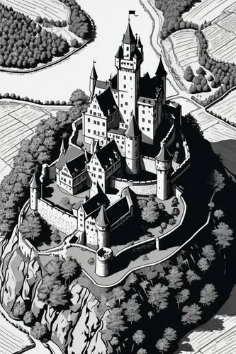 elminster,ravenloft,knight's castle,fairy tale castle,castle of the corvin,bethlen castle,castle,colditz,castletroy,escher village,knight village,altena,medieval castle,strahd,castle keep,gold castle,lankhmar,castleguard,heroquest,bonnycastle,Illustration,Black and White,Black and White 33