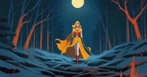 disneys sleeping beauty on the snow in the woods,eilonwy,red riding hood,fionna,frigga,sci fiction illustration,pocahontas,krypto,mulan,wonderwoman,little red riding hood,the snow queen,snow white,kan