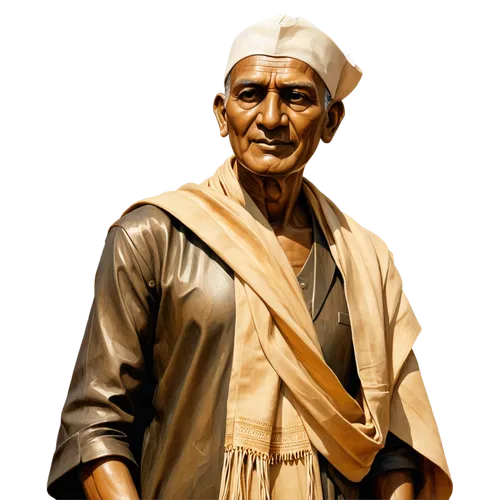 Statue of Unity, Sardar Patel, Indian independence activist, bronze material, detailed facial features, traditional attire, Gandhi cap, shawl draped over shoulder, right hand raised in greeting, solem