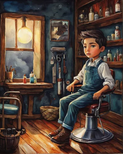 barber shop,barbershop,shoeshine boy,barber,the long-hair cutter,game illustration,pomade,kids illustration,apothecary,watchmaker,painting technique,girl in the kitchen,watercolor tea shop,hairdresser,world digital painting,boy's room picture,vintage children,sci fiction illustration,pompadour,vintage boy and girl,Conceptual Art,Daily,Daily 34