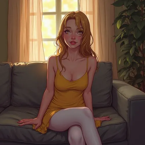 girl sitting,sitting on a chair,vecci,on the couch,citrina,belle,Illustration,American Style,American Style 11