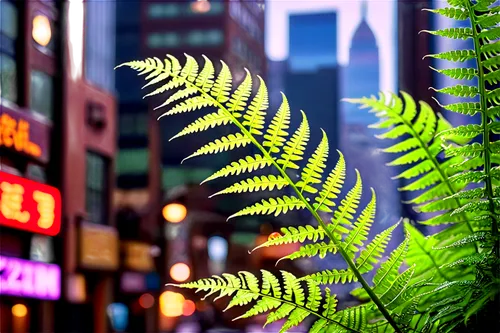 Delicate fern, green fronds, curled tips, intricate patterns, soft focus, morning dew, natural light, 3/4 composition, shallow depth of field, warm color tone, cinematic lighting, detailed texture, lu