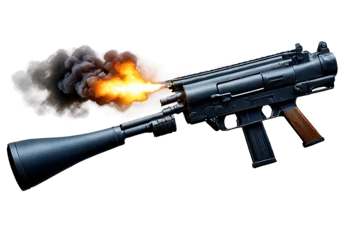 Dynamic gun shoot sound effect, explosive sparks, smoke trails, metallic gun body, detailed trigger, realistic bullet shells, urban warfare atmosphere, low-angle shot, dramatic lighting, intense compo