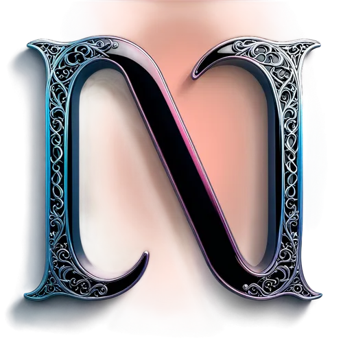 n letter, 3D alphabet, metallic material, shiny surface, bold font, uppercase, solo, centered composition, soft focus, pastel color tone, subtle gradient effect.,the letter n in an intricately designe