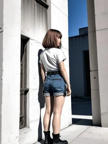 concrete chick,miniskirted,miniskirt,short,concrete background,street shot