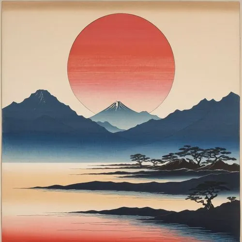 hiroshige,fuji,cool woodblock images,rising sun,chiyonofuji,japan landscape,Photography,Black and white photography,Black and White Photography 15