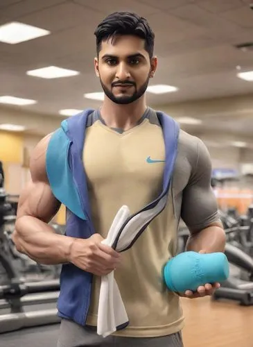 a man holding up an object at the gym,natekar,vijender,ranveer,shivdasani,boneparth,purab,Digital Art,Clay