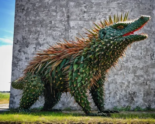 straw animal,porcupine,stegosaurus,uintatherium,new world porcupine,landmannahellir,alligator sculpture,yard art,lawn ornament,cynorhodon,whimsical animals,kelpie,triceratops,environmental art,anthropomorphized animals,streetart,public art,ankylosaurus,scrap sculpture,dinosaruio,Conceptual Art,Graffiti Art,Graffiti Art 02