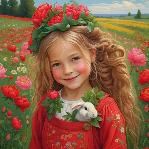 girl in flowers,girl picking flowers,girl in a wreath,beautiful girl with flowers,flower painting,flower girl,red flowers,children's background,flower animal,holding flowers,bunny on flower,picking flowers,oil painting on canvas,red roses,tenderness,girl in the garden,child portrait,splendor of flowers,red carnations,flower art,Photography,Documentary Photography,Documentary Photography 10