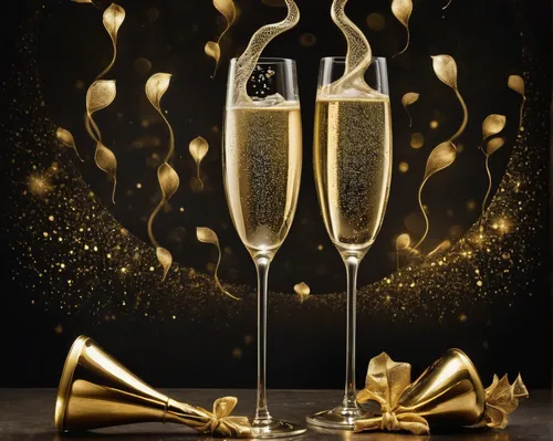 Make an elegant birthday GIF with champagne glasses and a golden motif.,champagne stemware,champagen flutes,champagne flute,sparkling wine,christmas gold foil,new year's eve 2015,gold foil christmas,c