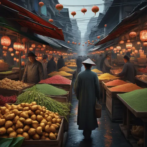 vegetable market,the market,fruit market,greengrocer,spice market,market vegetables,souk,market,namdaemun market,large market,souq,spice souk,vendors,grand bazaar,market stall,world digital painting,market introduction,marketplace,market fresh vegetables,chinese lanterns,Illustration,Realistic Fantasy,Realistic Fantasy 17