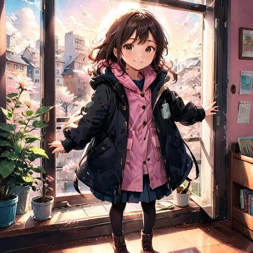 uzuki,kumiko,winter clothes,parka,miku maekawa,winter background,Anime,Anime,Realistic