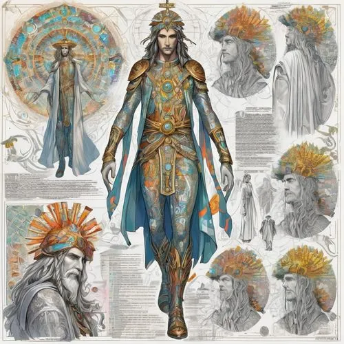 costume design,shamanism,greek gods figures,poseidon,sea god,ancient costume,shamanic,yi sun sin,poseidon god face,headdress,biblical narrative characters,feather headdress,shiva,indian headdress,shaman,thracian,elven,the carnival of venice,fantasy art,boho art,Unique,Design,Character Design