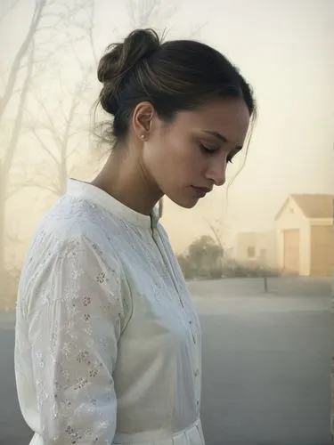 Crying woman in profile. Tears are flowing.,a young woman standing in the street and looking down,hutterites,novitiate,northanger,madding,gwtw,lughnasa,Photography,Black and white photography,Black an