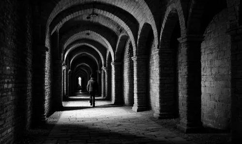 Lost in the dungeons,corridor,abbaye de belloc,michel brittany monastery,hall of the fallen,passage,cloister,caravansary,dracula's birthplace,ibn tulun,catacombs,ksvsm black and white images,monastery