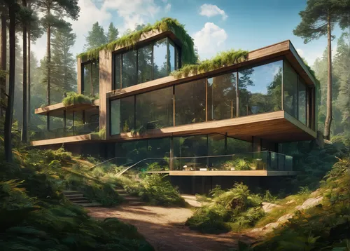 18 Modern House In The Forest // This house was part of a development designed to work with the environment instead of against it and to compliment the surrounding forest vegetation.,house in the fore