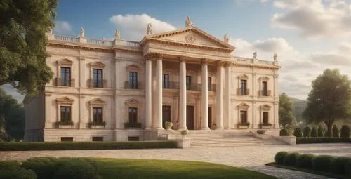 the front view of an extravagant looking mansion,palladianism,palladian,villa cortine palace,neoclassical,venaria,europe palace,Photography,General,Commercial