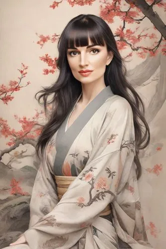 kimono,geisha,geisha girl,katsura,japanese floral background,kazumi,Photography,Realistic