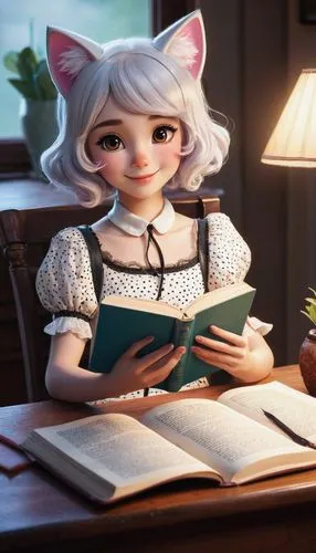 girl studying,storybook character,agnes,spellbook,fluffy diary,tutor,librarian,little girl reading,folklorist,miniaturist,lectura,child's diary,fairy tale character,cute cartoon character,despereaux,eloise,bellwether,reading,author,bjd,Art,Classical Oil Painting,Classical Oil Painting 39