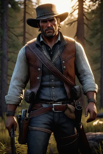 woodsman,gunfighter,farmer in the woods,mercenary,rifleman,sheriff,man holding gun and light,male character,el capitan,pilgrim,drover,holding a gun,park ranger,grenadier,marksman,american frontier,western,cowboy,indiana jones,ranger,Photography,Fashion Photography,Fashion Photography 16