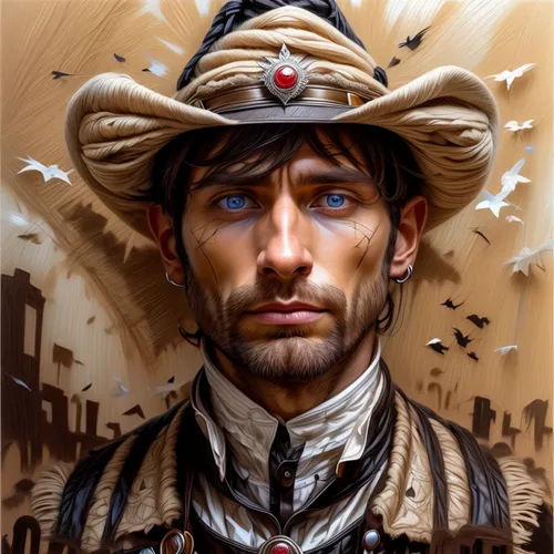 sheriff,western,gunfighter,western riding,steampunk,cowboy,wild west,musketeer,american frontier,fantasy portrait,pilgrim,the wanderer,lincoln blackwood,napoleon bonaparte,conquistador,drover,gaucho,stetson,cow boy,game illustration