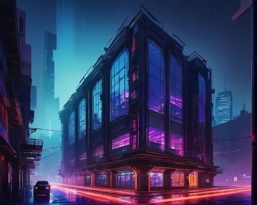 cyberpunk,glass building,cybercity,cybertown,shanghai,metropolis,soho,guangzhou,nyu,city corner,electrohome,bladerunner,apartment block,cityscape,nightclub,chongqing,apartment building,urban,tokyo,cyberport,Illustration,Retro,Retro 05