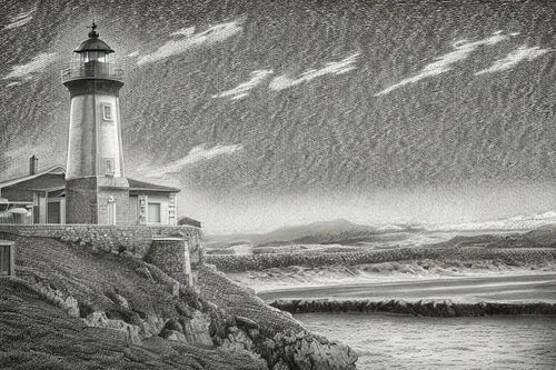 Lighthouse by the sea,lighthouse,pencil drawing,pencil art,pencil and paper,mendocino,battery point lighthouse,sea storm,light house,charcoal pencil,stormy,crisp point lighthouse,red lighthouse,pencil