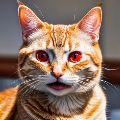 human mouth,a close up of a cat with red eyes,mau,cat tongue,purgatoire,orange eyes,fire red eyes,orange tabby cat